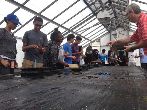 Students learning about planting at the Agriculture Research Service Farm in Beltsville, Maryland